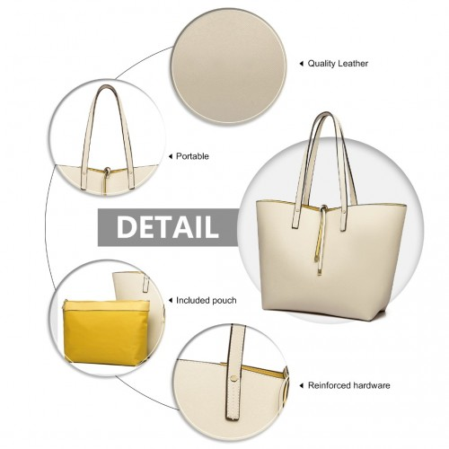 Miss Lulu Women Reversible Contrast Shopper Tote Bag Beige - LT6628-1