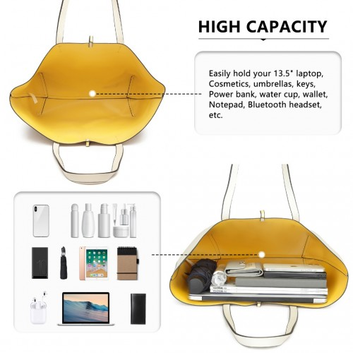 Miss Lulu Women Reversible Contrast Shopper Tote Bag Beige - LT6628-1