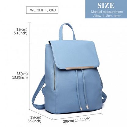 Miss Lulu Light Blue Faux Leather Fashion Backpack – Stylish & Durable for Everyday Use