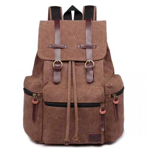 Kono Large Multi-Function Leather Canvas Backpack - Coffee | Stylish & Functional