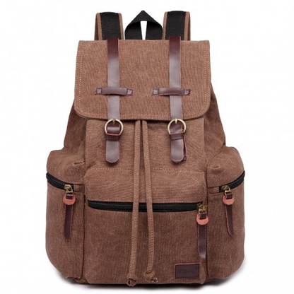 Kono Large Multi-Function Leather Canvas Backpack - Coffee | Stylish & Functional