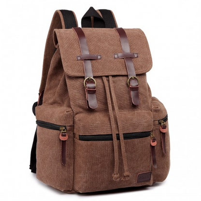 Kono Large Multi-Function Leather Canvas Backpack - Coffee | Stylish & Functional