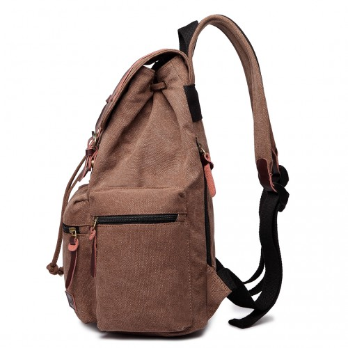 Kono Large Multi-Function Leather Canvas Backpack - Coffee | Stylish & Functional