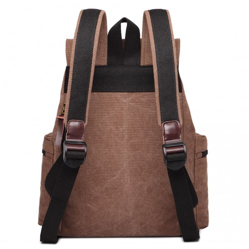 Kono Large Multi-Function Leather Canvas Backpack - Coffee | Stylish & Functional