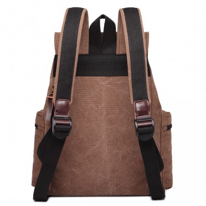 Kono Large Multi-Function Leather Canvas Backpack - Coffee | Stylish & Functional