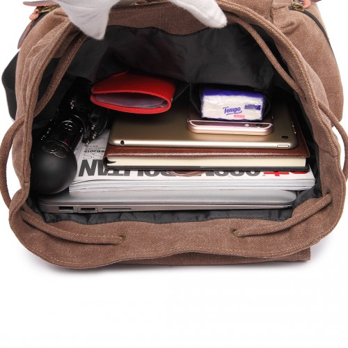 Kono Large Multi-Function Leather Canvas Backpack - Coffee | Stylish & Functional