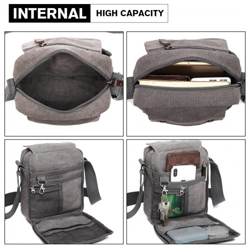 E1971 - Kono Multi Pocket Cross Body Shoulder Bag - Grey | Durable & Stylish Daily Companion