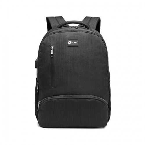 Kono Multi Compartment Backpack with USB Connectivity - Black, Stylish & Functional, Water-Repellent, Laptop Pocket, Adjustable Straps