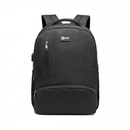 Kono Multi Compartment Backpack with USB Connectivity - Black, Stylish & Functional, Water-Repellent, Laptop Pocket, Adjustable Straps