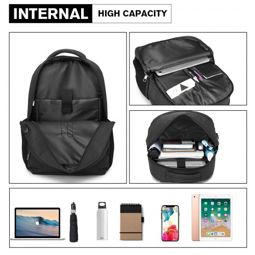 Kono Multi Compartment Backpack with USB Connectivity - Black, Stylish & Functional, Water-Repellent, Laptop Pocket, Adjustable Straps