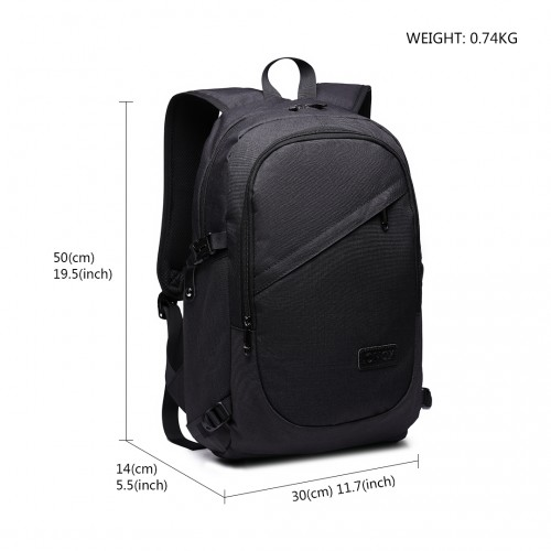 Kono Business Laptop Backpack with USB Charging Port - Black | E6715