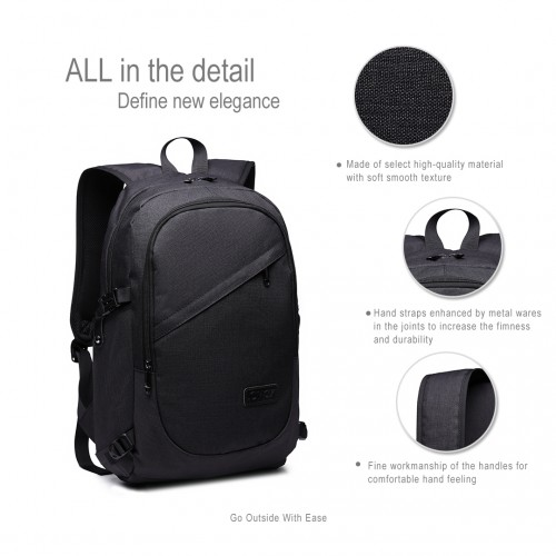 Kono Business Laptop Backpack with USB Charging Port - Black | E6715