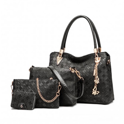 Miss LuLu Fashion PU Leather Handbag Purse 4pcs Set - Black