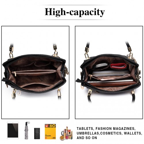 Miss LuLu Fashion PU Leather Handbag Purse 4pcs Set - Black