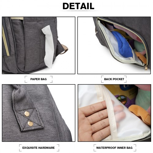 Miss Lulu Multi-Function Baby Diaper Changing Backpack - Grey | Spacious & Stylish