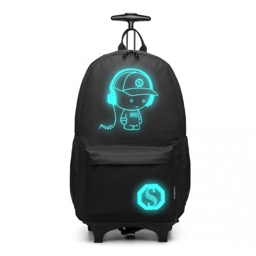 Kono Multi-functional Glow-in-the-Dark Trolley Backpack - Black | Versatile Travel & Commuting Companion