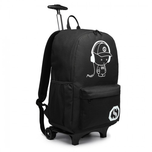 Kono Multi-functional Glow-in-the-Dark Trolley Backpack - Black | Versatile Travel & Commuting Companion