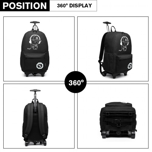 Kono Multi-functional Glow-in-the-Dark Trolley Backpack - Black | Versatile Travel & Commuting Companion