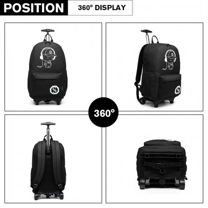 Kono Multi-functional Glow-in-the-Dark Trolley Backpack - Black | Versatile Travel & Commuting Companion