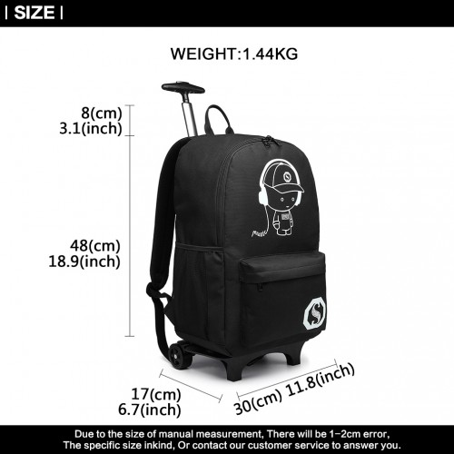 Kono Multi-functional Glow-in-the-Dark Trolley Backpack - Black | Versatile Travel & Commuting Companion