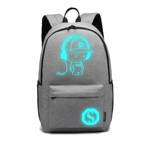 KONO Glow in the Dark Waterproof Backpack - Stylish & Functional Grey Backpack