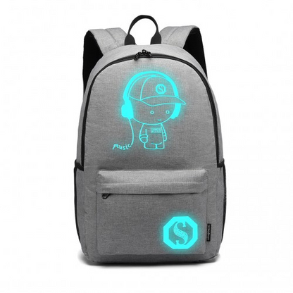 KONO Glow in the Dark Waterproof Backpack - Stylish & Functional Grey Backpack