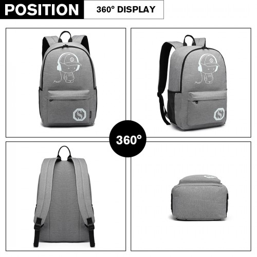 KONO Glow in the Dark Waterproof Backpack - Stylish & Functional Grey Backpack