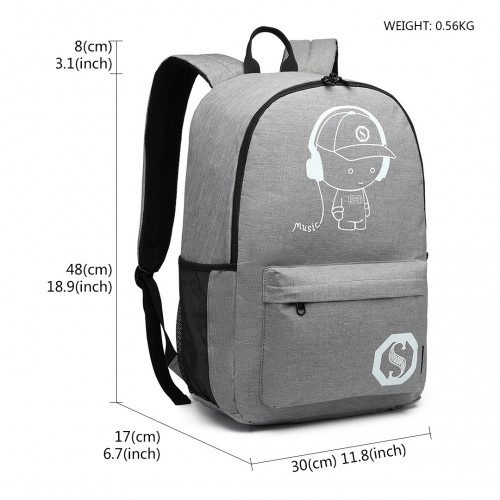 KONO Glow in the Dark Waterproof Backpack - Stylish & Functional Grey Backpack