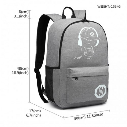KONO Glow in the Dark Waterproof Backpack - Stylish & Functional Grey Backpack