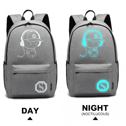 KONO Glow in the Dark Waterproof Backpack - Stylish & Functional Grey Backpack