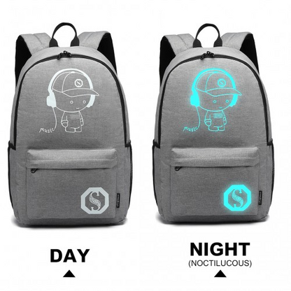 KONO Glow in the Dark Waterproof Backpack - Stylish & Functional Grey Backpack