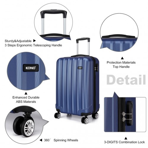 Kono Vertical Stripe Hard Shell Suitcase 19 Inch Navy - Durable & Stylish Luggage