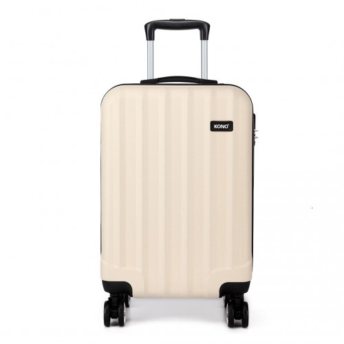 Kono Vertical Stripe Hard Shell Suitcase | 19 Inch Lightweight Luggage - Beige
