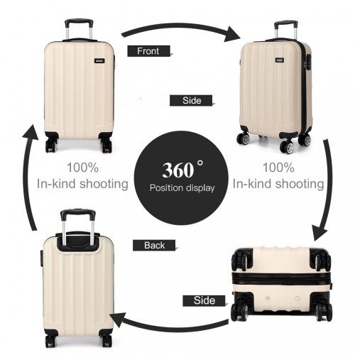 Kono Vertical Stripe Hard Shell Suitcase | 19 Inch Lightweight Luggage - Beige