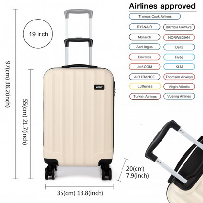 Kono Vertical Stripe Hard Shell Suitcase | 19 Inch Lightweight Luggage - Beige
