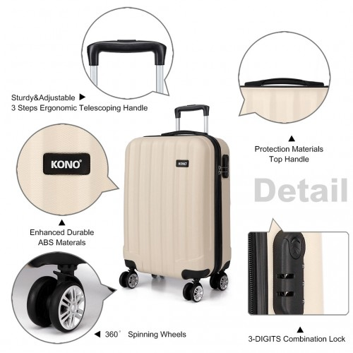 Kono Vertical Stripe Hard Shell Suitcase | 19 Inch Lightweight Luggage - Beige