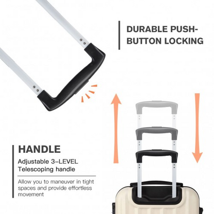 Kono Vertical Stripe Hard Shell Suitcase | 19 Inch Lightweight Luggage - Beige