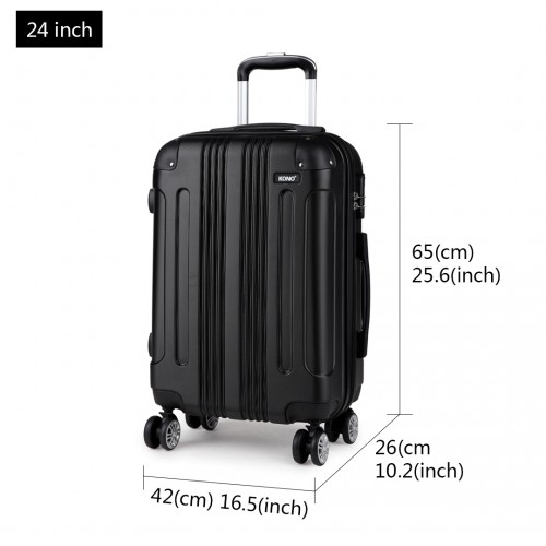 Kono 24 Inch ABS Hard Shell Suitcase Luggage - Lightweight & Durable - Black
