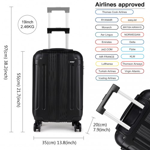 Kono 19 Inch ABS Hard Shell Suitcase Luggage - Black