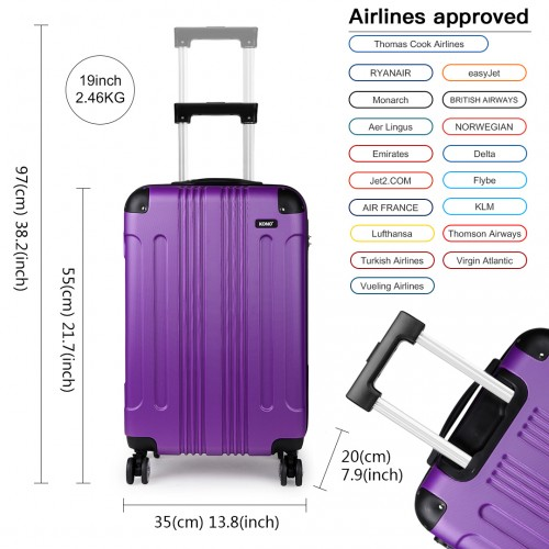 Kono 19 Inch ABS Hard Shell Suitcase Luggage - Purple | Lightweight & Durable