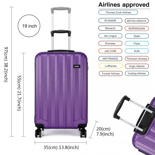 Kono Vertical Stripe Hard Shell Suitcase 19 Inch Luggage - Purple | Lightweight & Durable Travel Companion