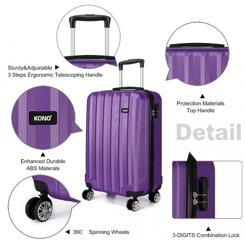 Kono Vertical Stripe Hard Shell Suitcase 19 Inch Luggage - Purple | Lightweight & Durable Travel Companion