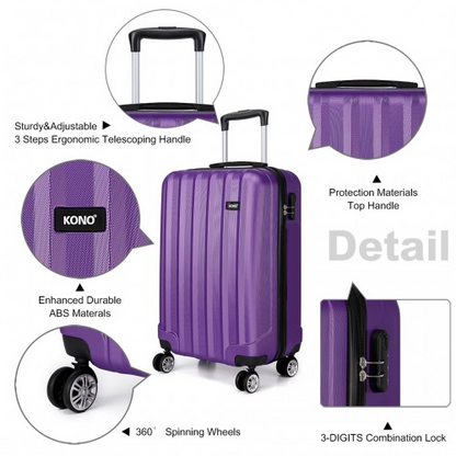Kono Vertical Stripe Hard Shell Suitcase 19 Inch Luggage - Purple | Lightweight & Durable Travel Companion