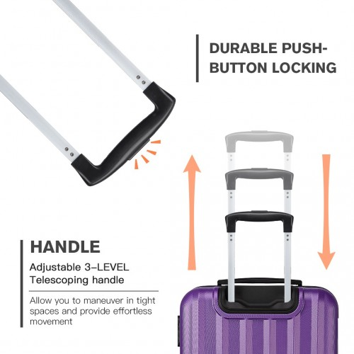 Kono Vertical Stripe Hard Shell Suitcase 19 Inch Luggage - Purple | Lightweight & Durable Travel Companion