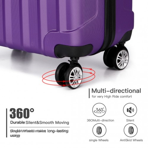 Kono Vertical Stripe Hard Shell Suitcase 19 Inch Luggage - Purple | Lightweight & Durable Travel Companion