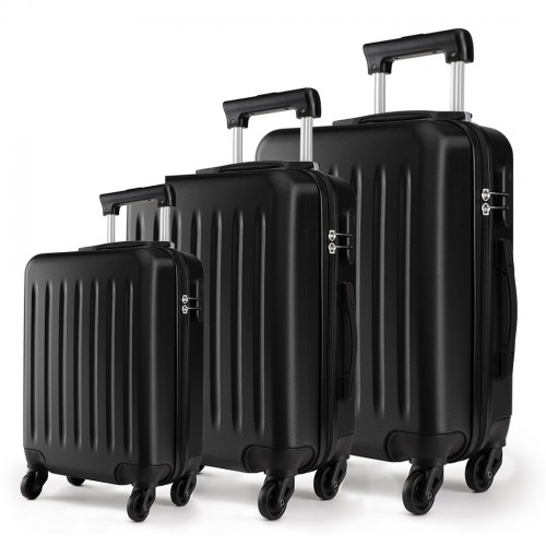 K1872L - Kono 19-24-28 Inch ABS Hard Shell Luggage 4 Wheel Spinner Suitcase Set - Black