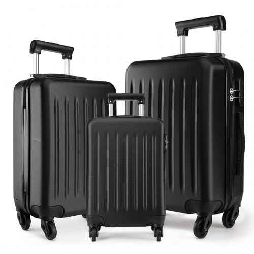 K1872L - Kono 19-24-28 Inch ABS Hard Shell Luggage 4 Wheel Spinner Suitcase Set - Black