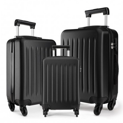 K1872L - Kono 19-24-28 Inch ABS Hard Shell Luggage 4 Wheel Spinner Suitcase Set - Black