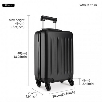 K1872L - Kono 19-24-28 Inch ABS Hard Shell Luggage 4 Wheel Spinner Suitcase Set - Black