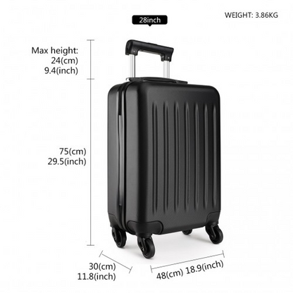 K1872L - Kono 19-24-28 Inch ABS Hard Shell Luggage 4 Wheel Spinner Suitcase Set - Black